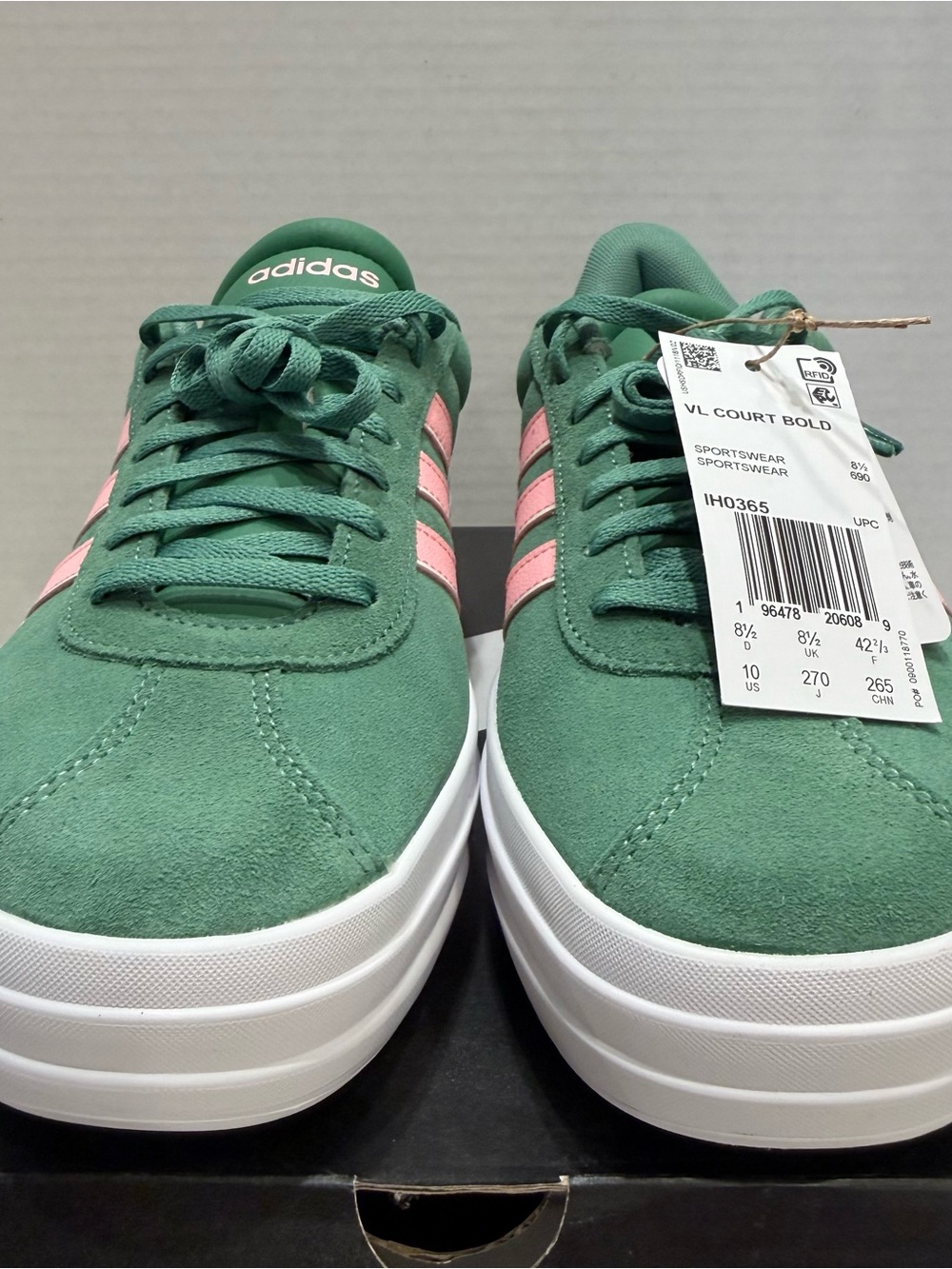 adidas Green Sneakers with Pink Three-Stripes Platform - Picture 4 of 10